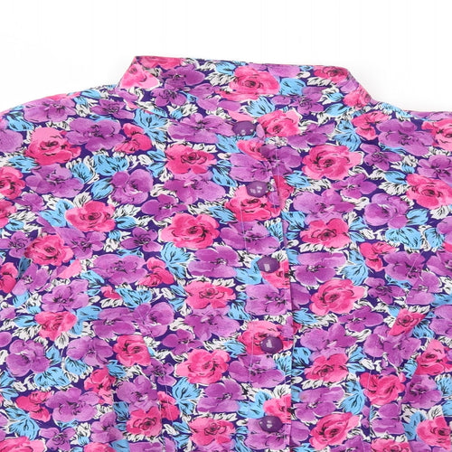 Preworn Womens Purple Floral Polyester Basic Button-Up Size M Collared