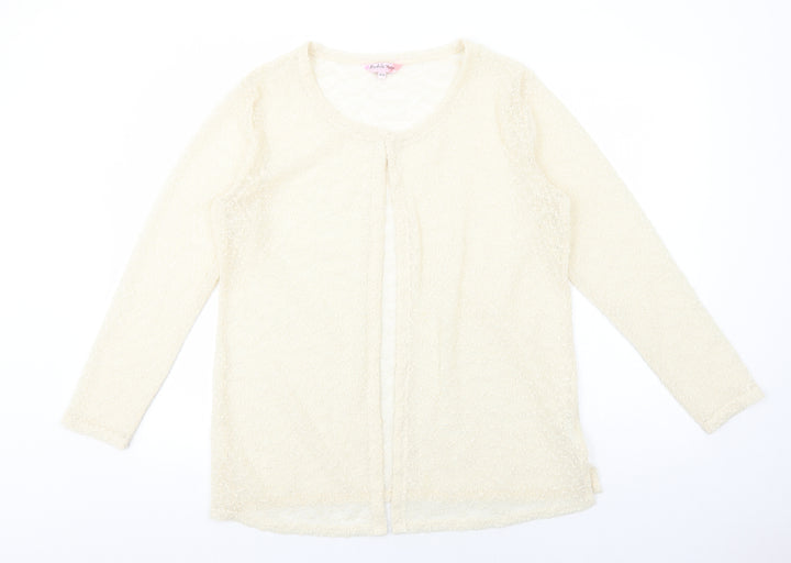 Michele Hope Womens Ivory Scoop Neck Polyester Cardigan Jumper Size 14 - Hook and Eye Closure