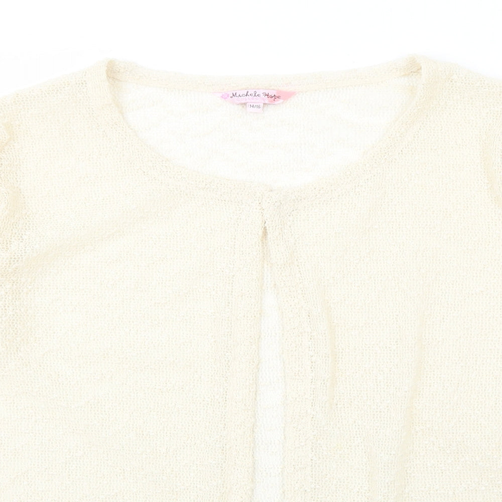 Michele Hope Womens Ivory Scoop Neck Polyester Cardigan Jumper Size 14 - Hook and Eye Closure