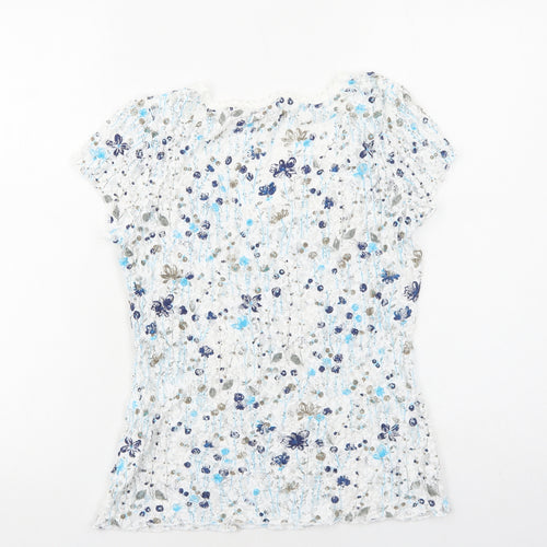 Per Una Womens White Geometric Viscose Basic T-Shirt Size 12 Scoop Neck