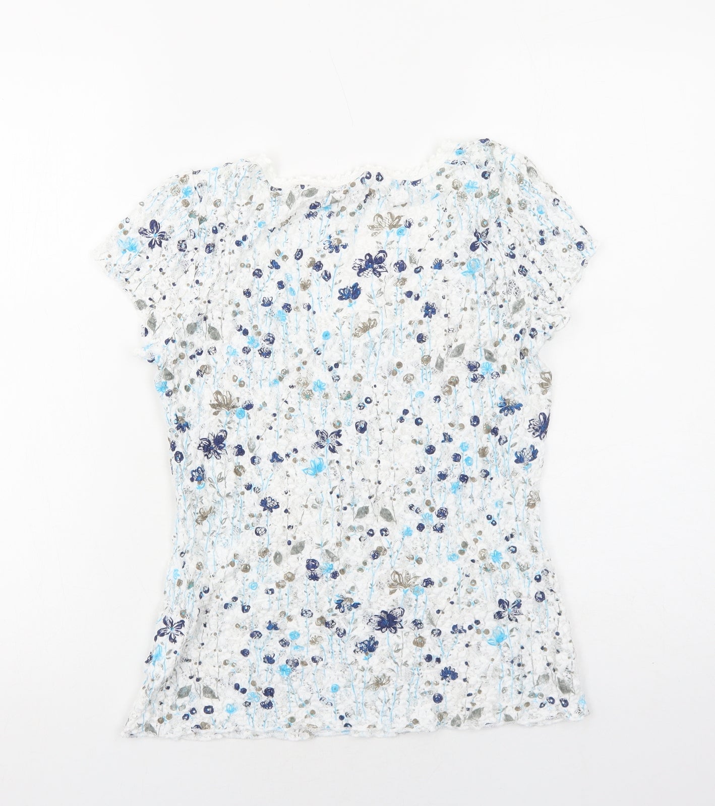 Per Una Womens White Geometric Viscose Basic T-Shirt Size 12 Scoop Neck