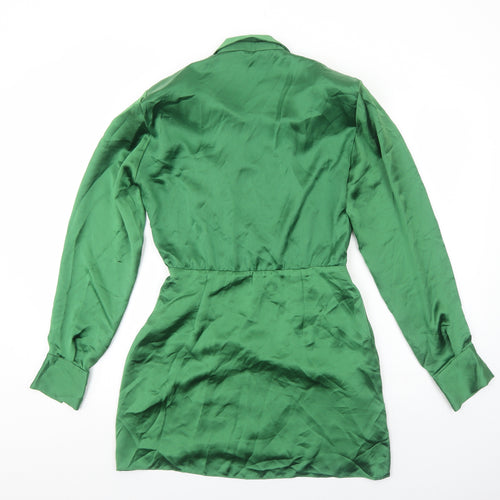 Zara Womens Green Polyester A-Line Size S Collared Zip