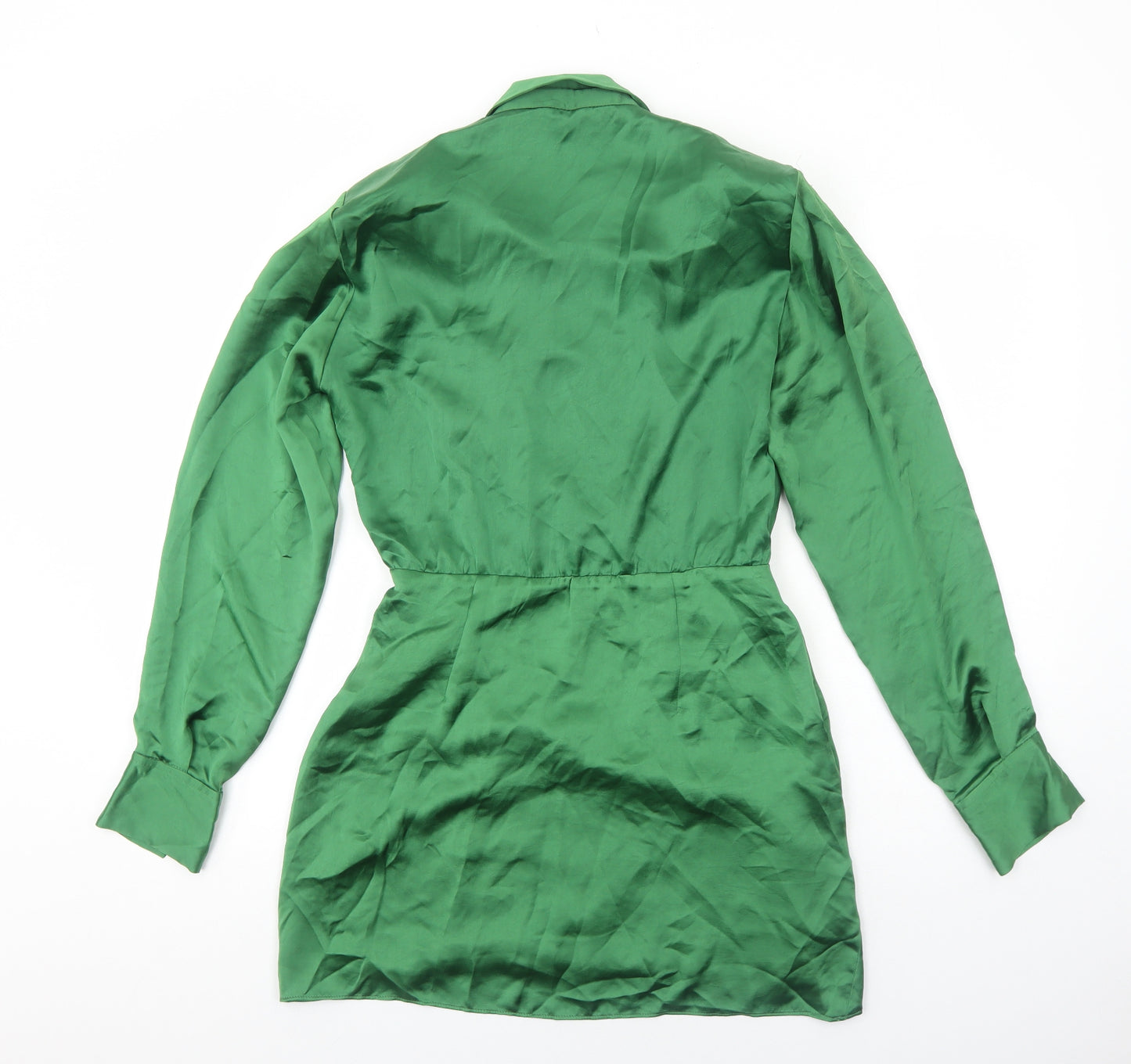 Zara Womens Green Polyester A-Line Size S Collared Zip
