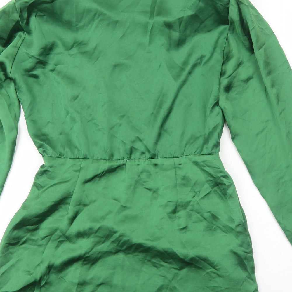 Zara Womens Green Polyester A-Line Size S Collared Zip