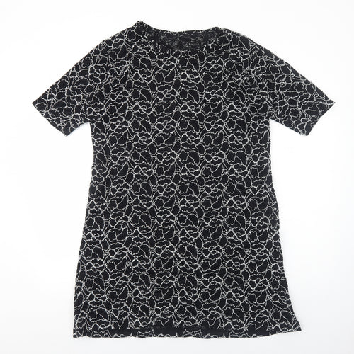 Preworn Womens Black Floral Polyester A-Line Size M Round Neck Pullover
