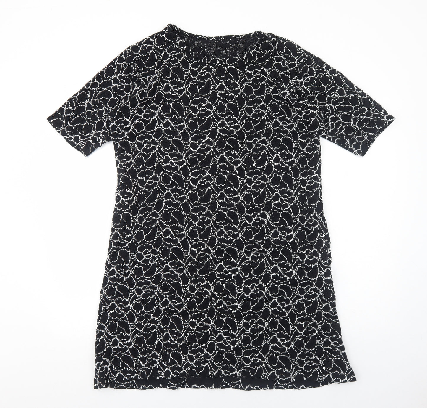 Preworn Womens Black Floral Polyester A-Line Size M Round Neck Pullover
