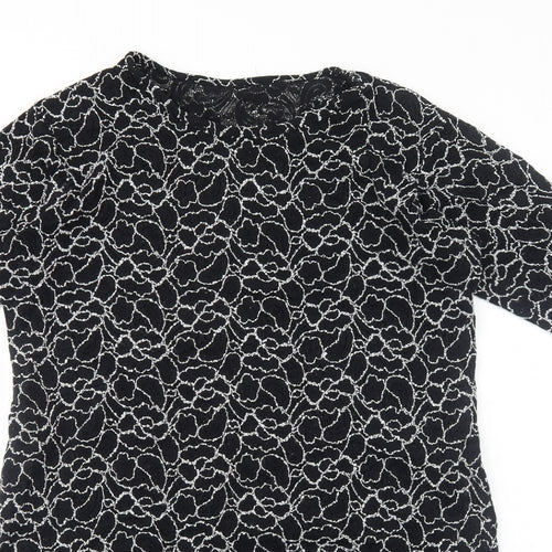 Preworn Womens Black Floral Polyester A-Line Size M Round Neck Pullover