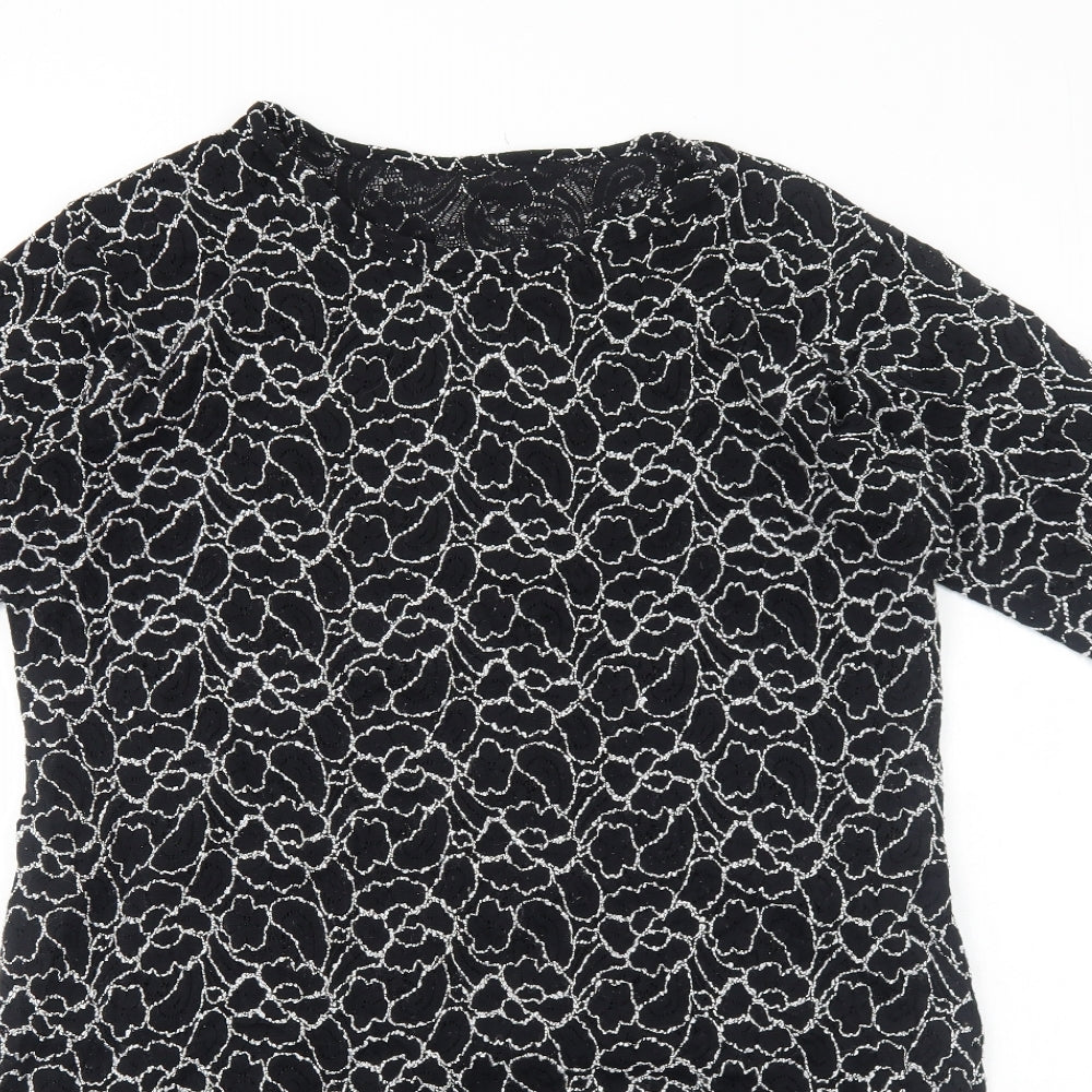 Preworn Womens Black Floral Polyester A-Line Size M Round Neck Pullover
