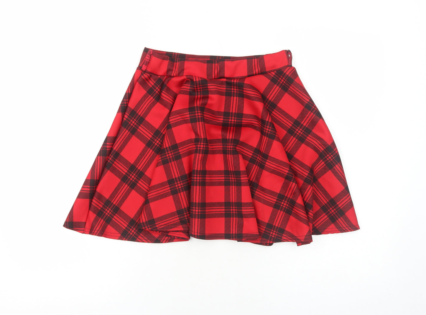 Preworn Womens Red Plaid Polyester Skater Skirt Size S