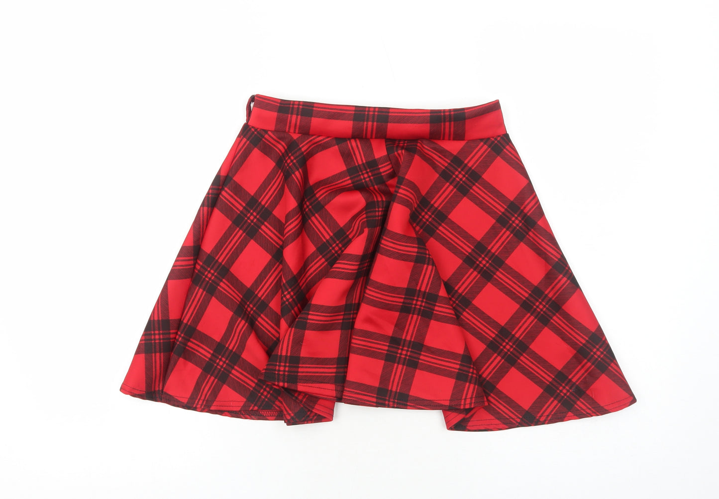 Preworn Womens Red Plaid Polyester Skater Skirt Size S