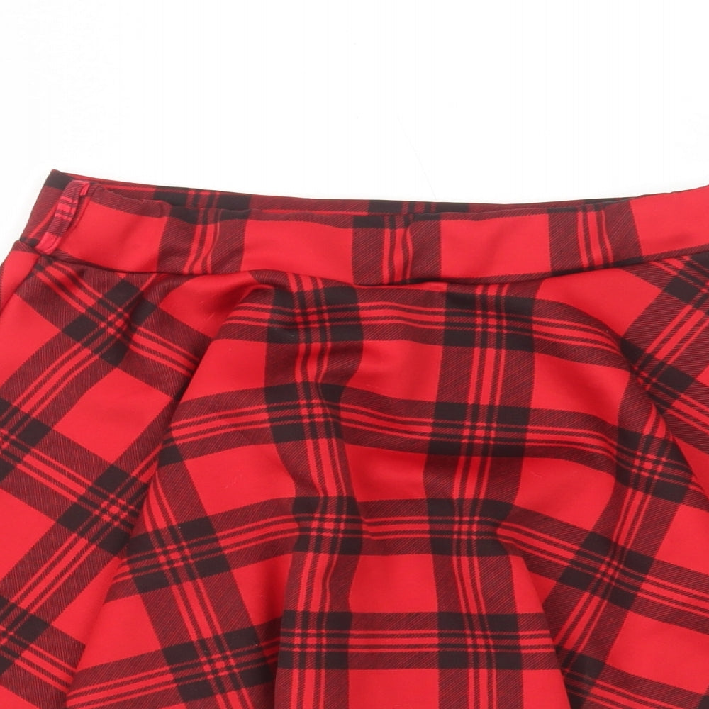 Preworn Womens Red Plaid Polyester Skater Skirt Size S