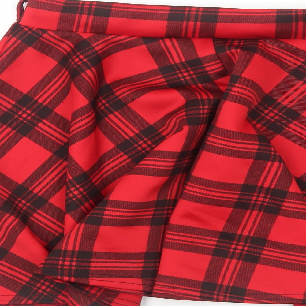 Preworn Womens Red Plaid Polyester Skater Skirt Size S