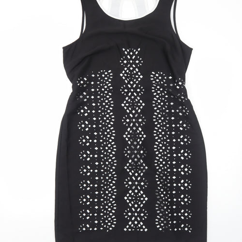 Per Una Womens Black Geometric Polyester Shift Size 14 Round Neck Pullover