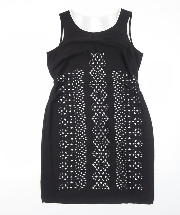 Per Una Womens Black Geometric Polyester Shift Size 14 Round Neck Pullover