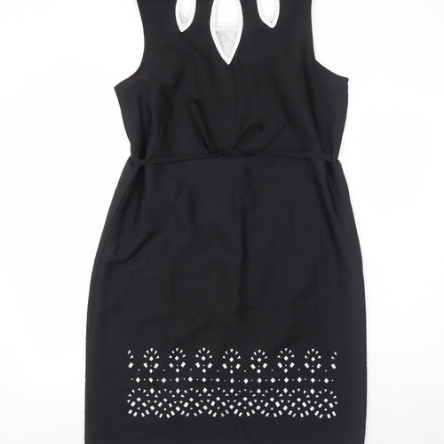 Per Una Womens Black Geometric Polyester Shift Size 14 Round Neck Pullover