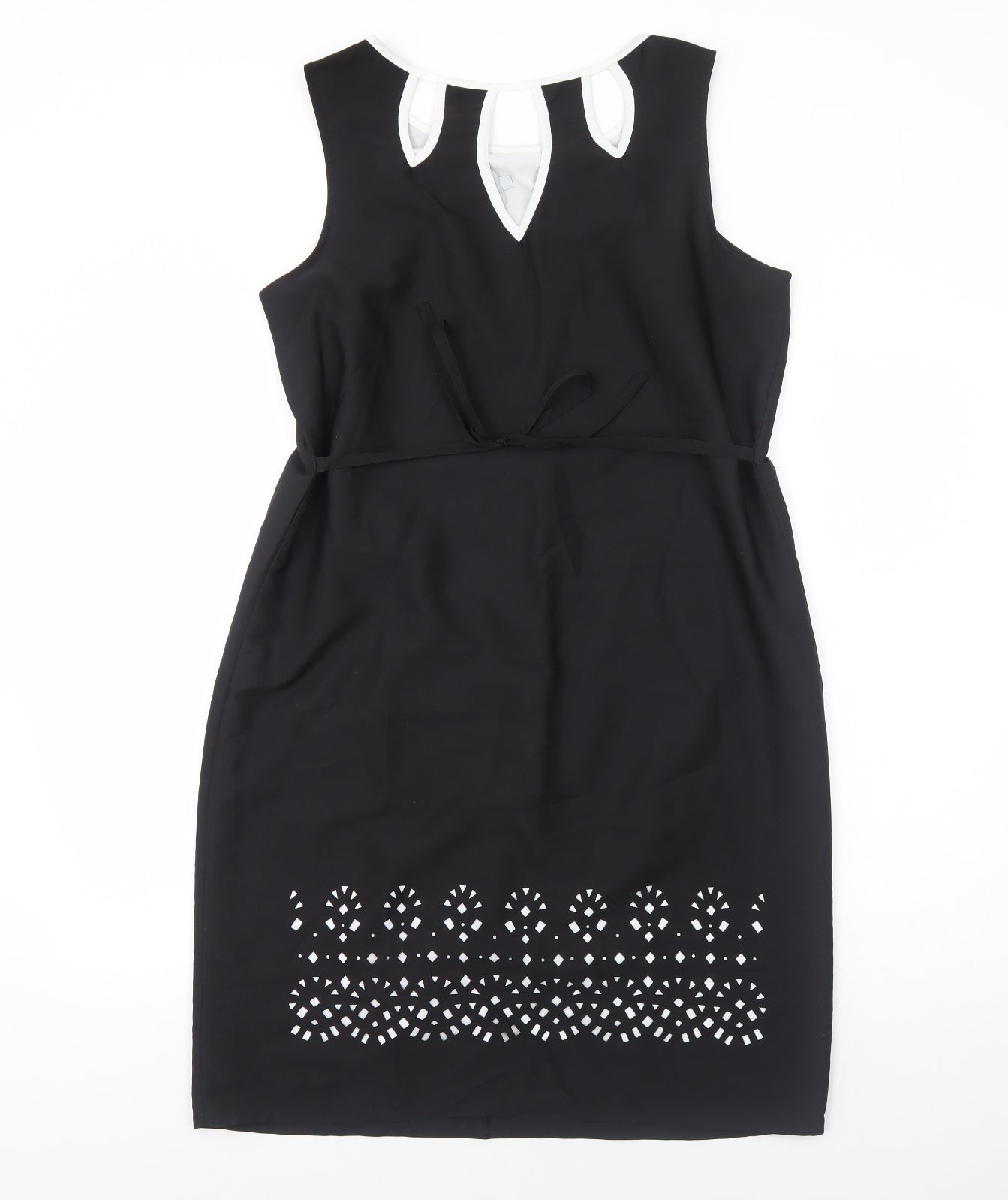Per Una Womens Black Geometric Polyester Shift Size 14 Round Neck Pullover
