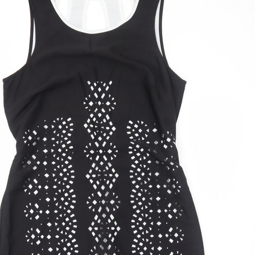 Per Una Womens Black Geometric Polyester Shift Size 14 Round Neck Pullover