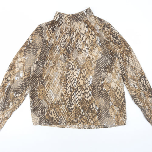 H&M Womens Brown Animal Print Polyester Basic Blouse Size 10 Mock Neck - Snake Print