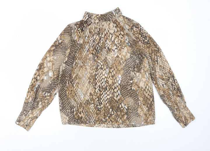 H&M Womens Brown Animal Print Polyester Basic Blouse Size 10 Mock Neck - Snake Print