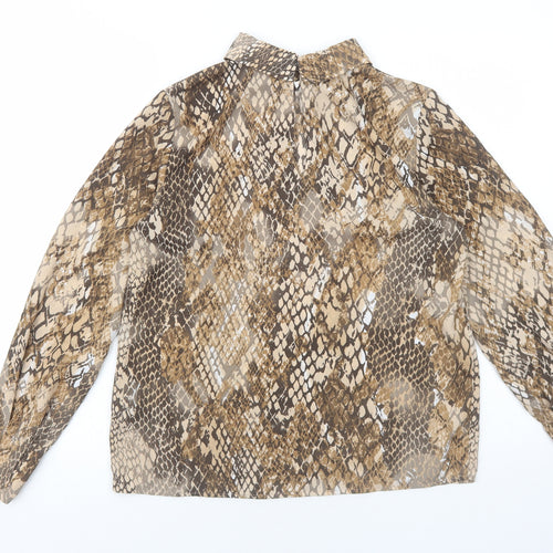 H&M Womens Brown Animal Print Polyester Basic Blouse Size 10 Mock Neck - Snake Print