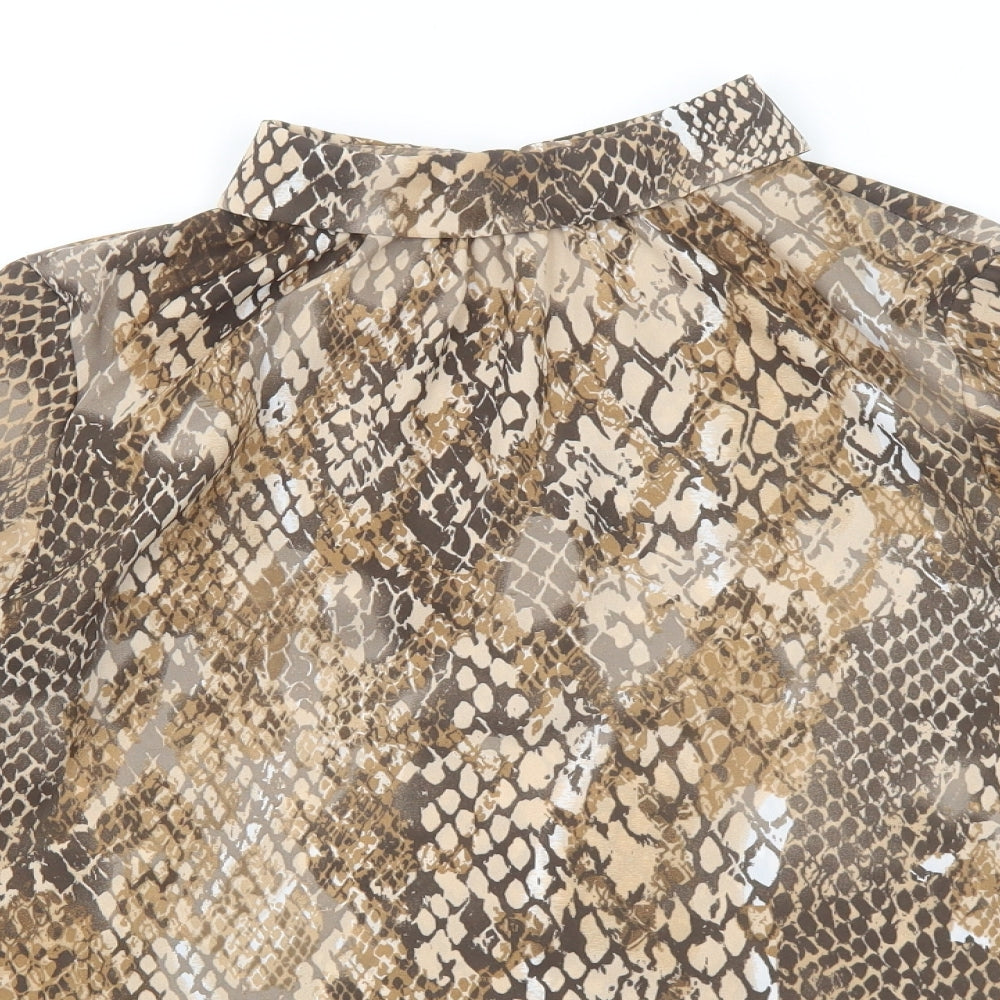 H&M Womens Brown Animal Print Polyester Basic Blouse Size 10 Mock Neck - Snake Print