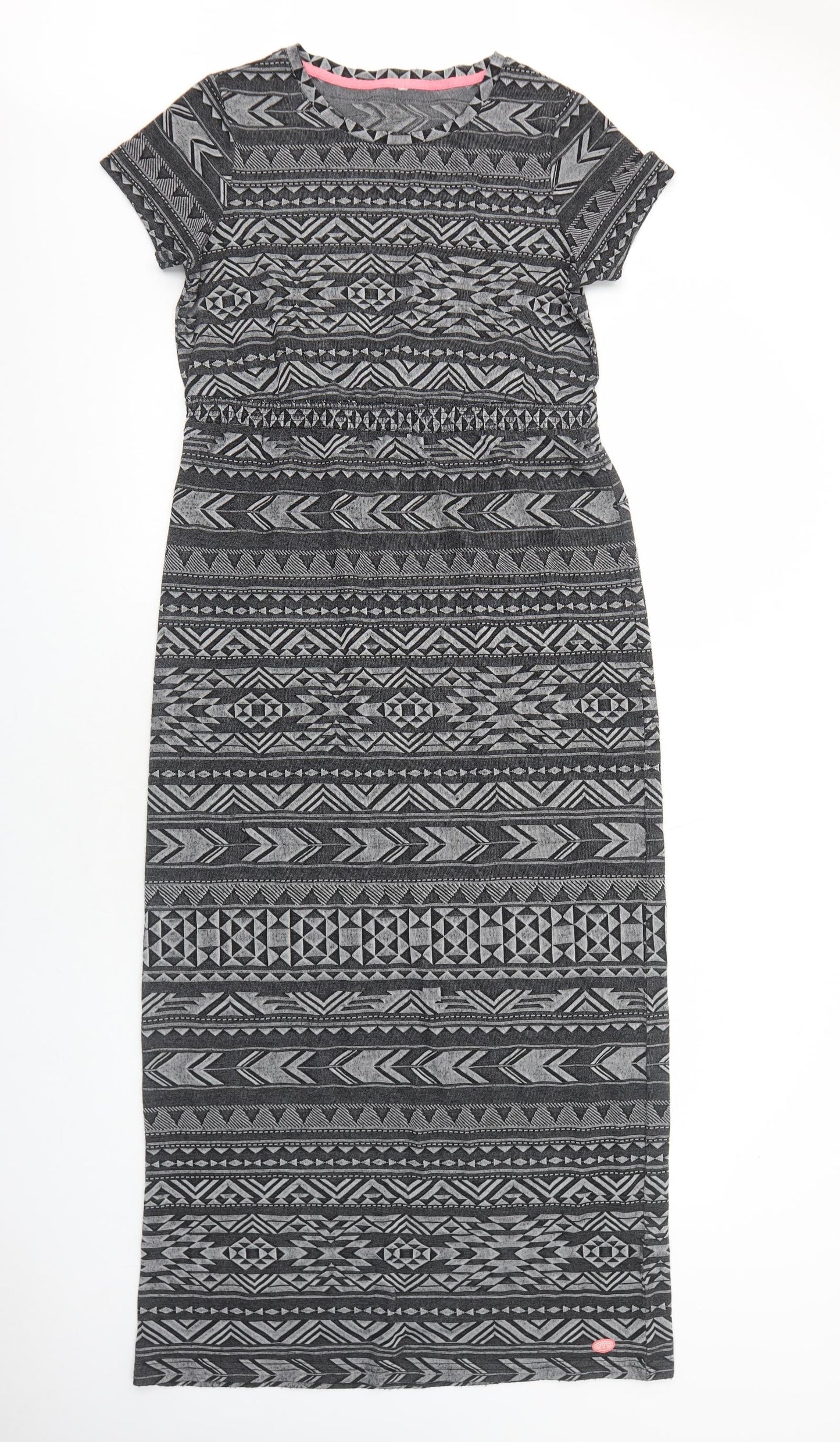 Animal Womens Grey Geometric Polyester T-Shirt Dress Size 10 Round Neck Pullover