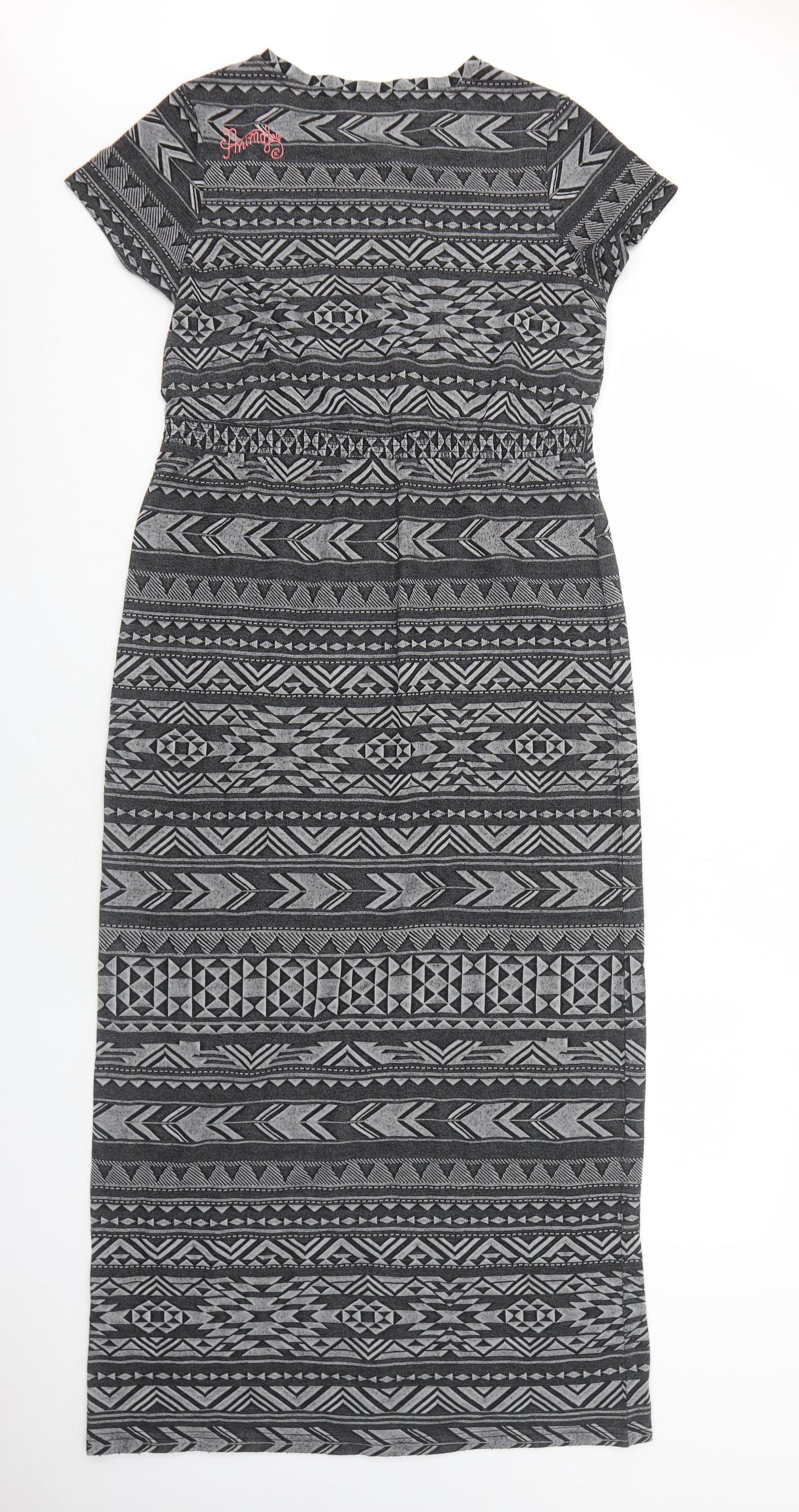 Animal Womens Grey Geometric Polyester T-Shirt Dress Size 10 Round Neck Pullover