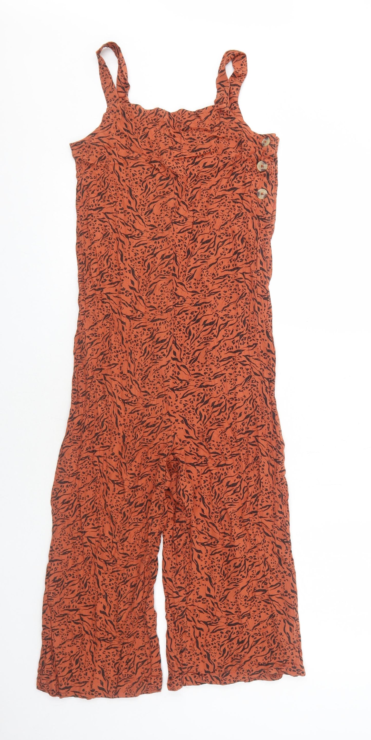 NEXT Girls Orange Geometric Viscose Playsuit One-Piece Size 13 Years Button
