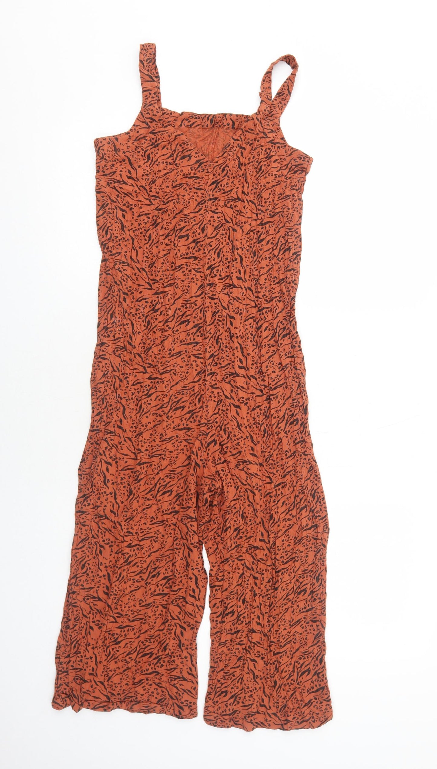NEXT Girls Orange Geometric Viscose Playsuit One-Piece Size 13 Years Button