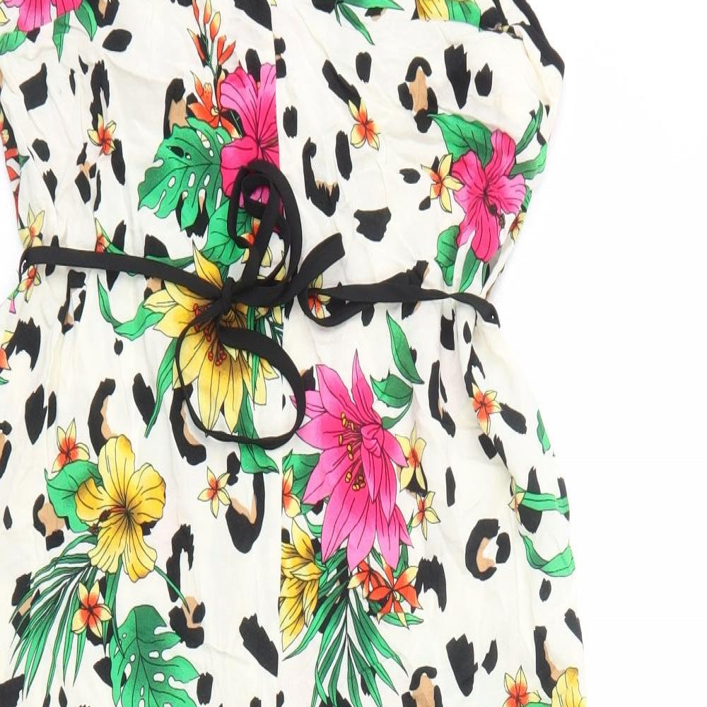 Primark Womens Ivory Floral Viscose Jumpsuit One-Piece Size 12 Zip