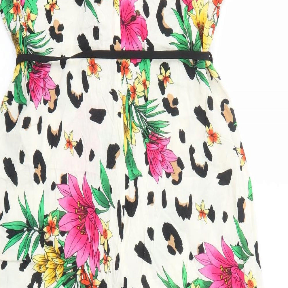 Primark Womens Ivory Floral Viscose Jumpsuit One-Piece Size 12 Zip