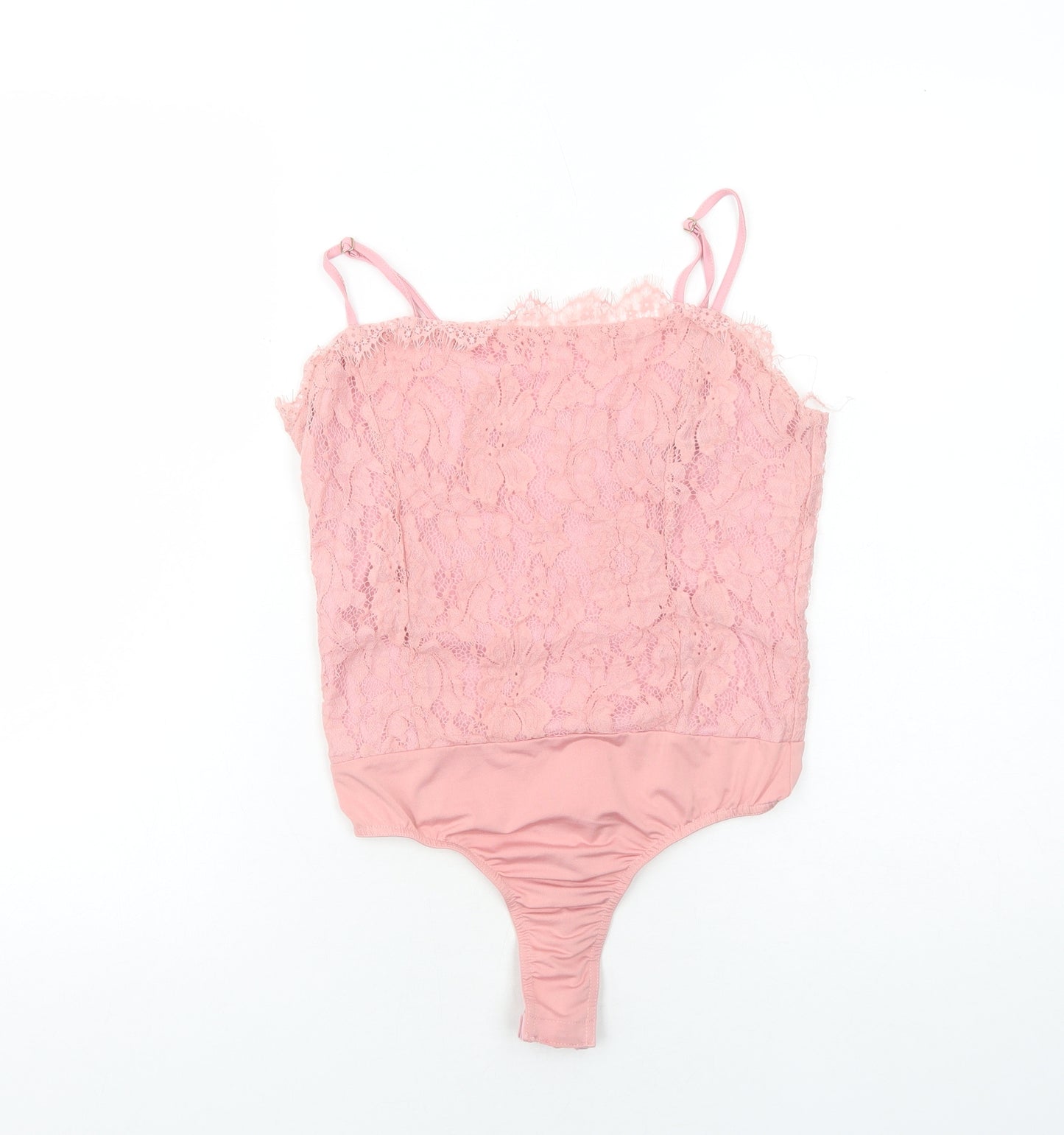 Missguided Womens Pink Polyester Bodysuit One-Piece Size 8 Zip - Lace Overlay