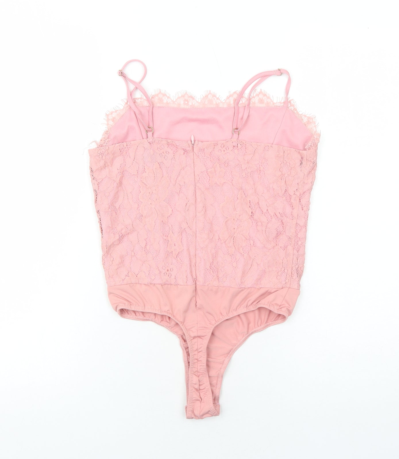 Missguided Womens Pink Polyester Bodysuit One-Piece Size 8 Zip - Lace Overlay