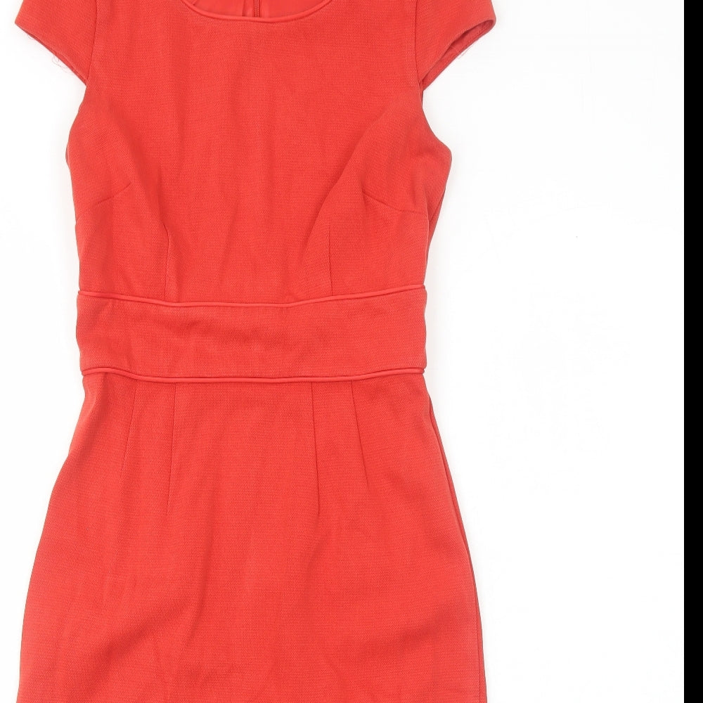 Monsoon Womens Orange Polyester A-Line Size 8 Round Neck Zip