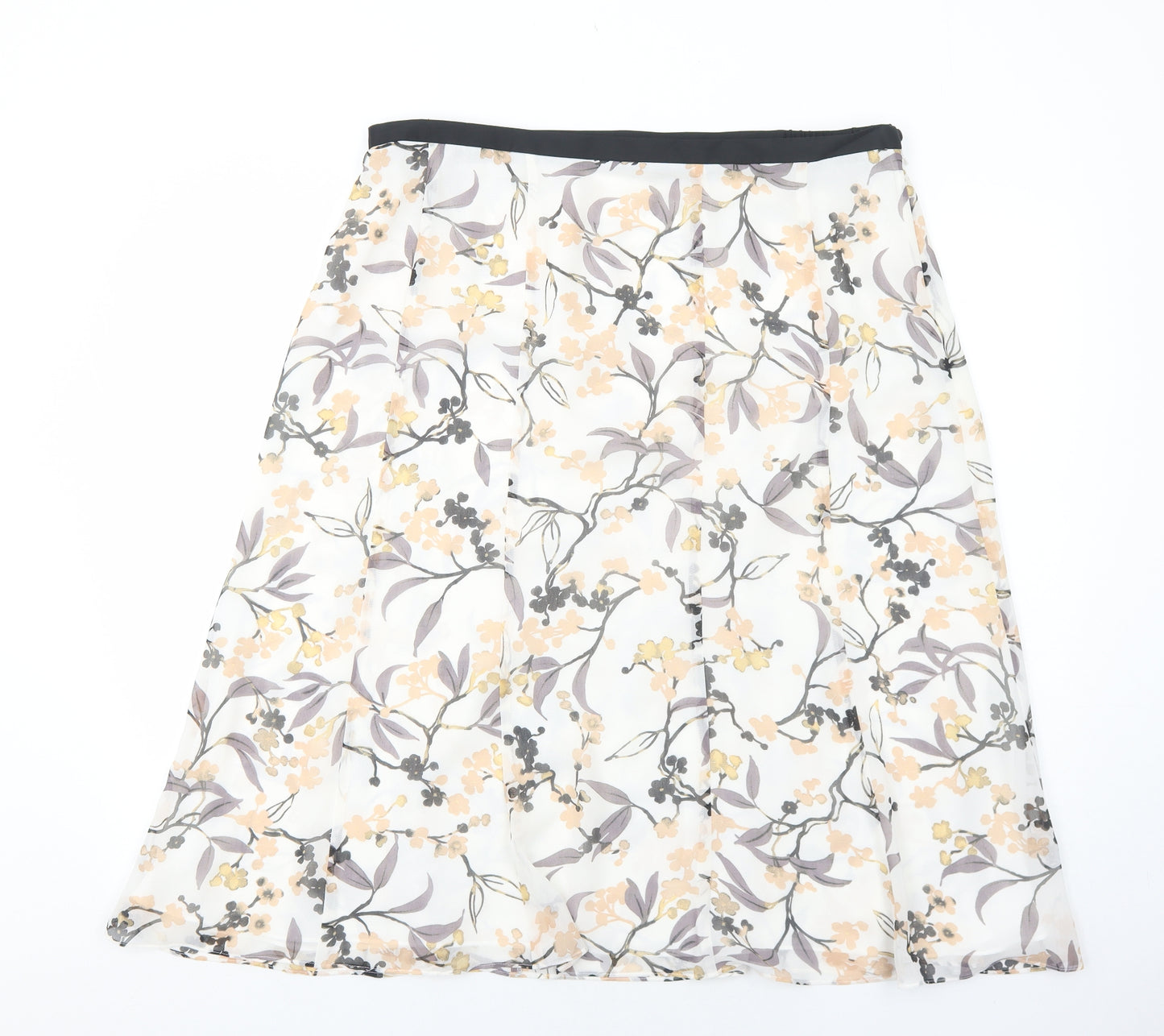 Jacques Vert Womens White Floral Polyester Swing Skirt Size 20 Zip