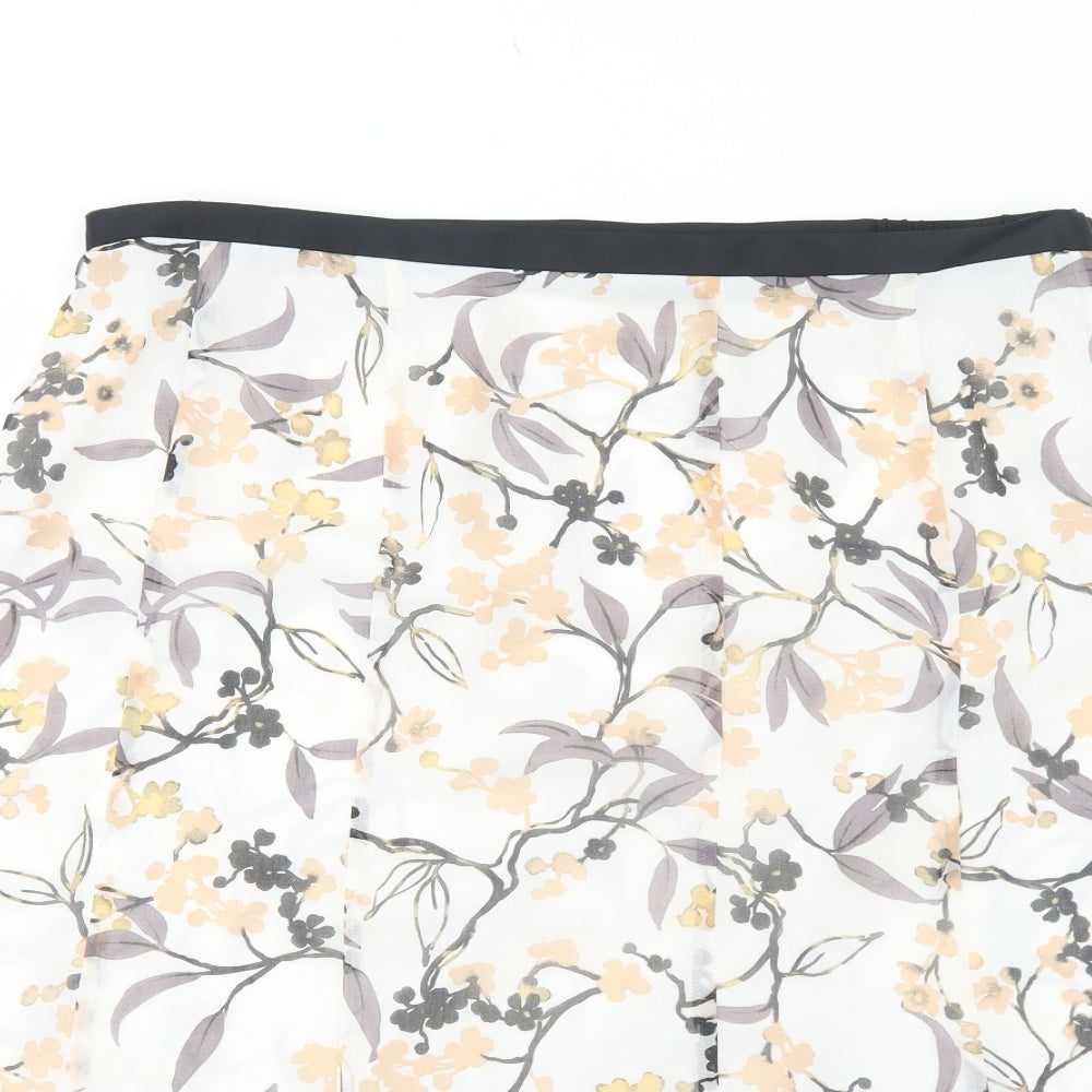 Jacques Vert Womens White Floral Polyester Swing Skirt Size 20 Zip