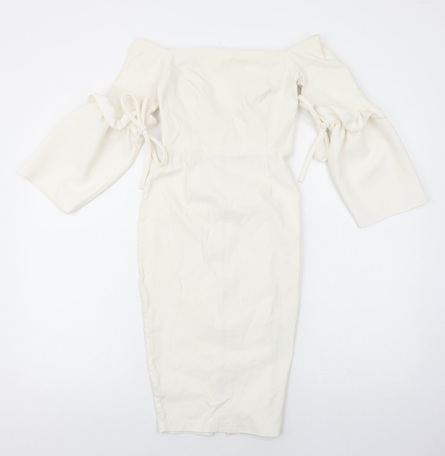 Vesper Womens White Cotton Bodycon Size 6 Off the Shoulder Zip