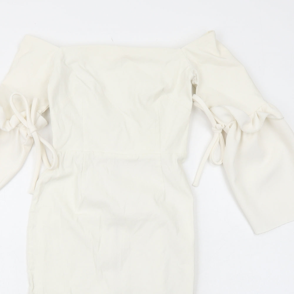 Vesper Womens White Cotton Bodycon Size 6 Off the Shoulder Zip