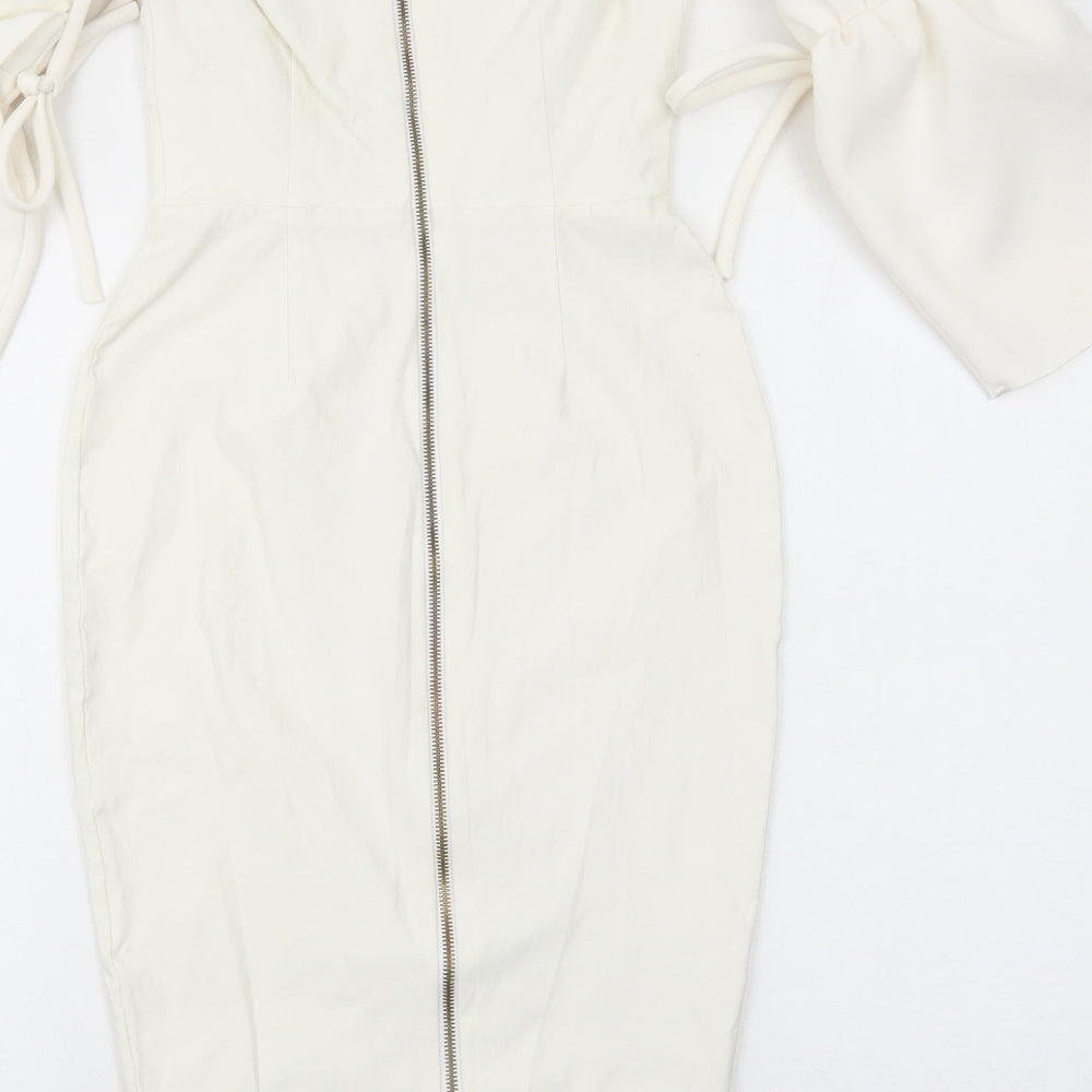 Vesper Womens White Cotton Bodycon Size 6 Off the Shoulder Zip