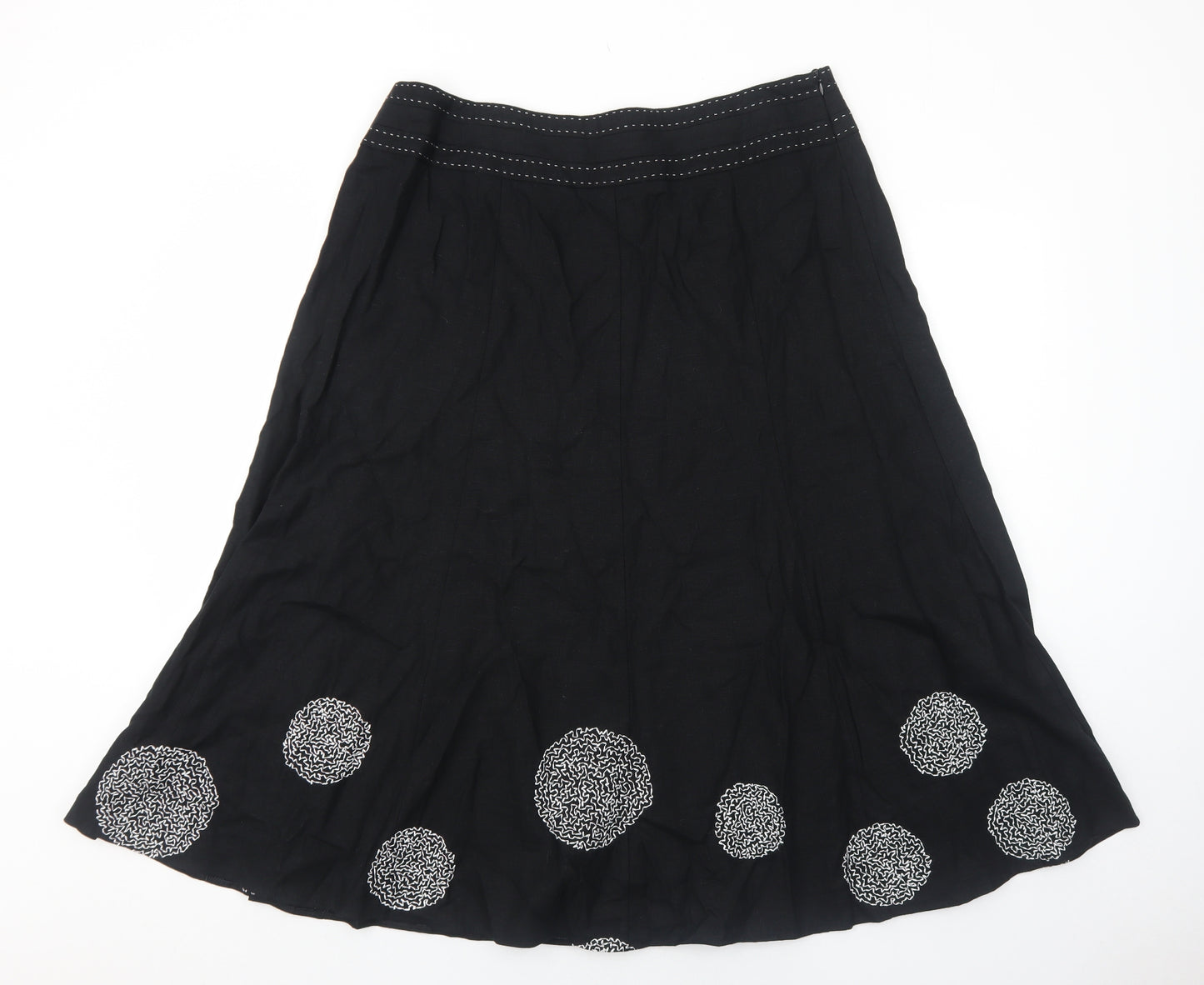 Marks and Spencer Womens Black Geometric Linen Swing Skirt Size 20 Zip