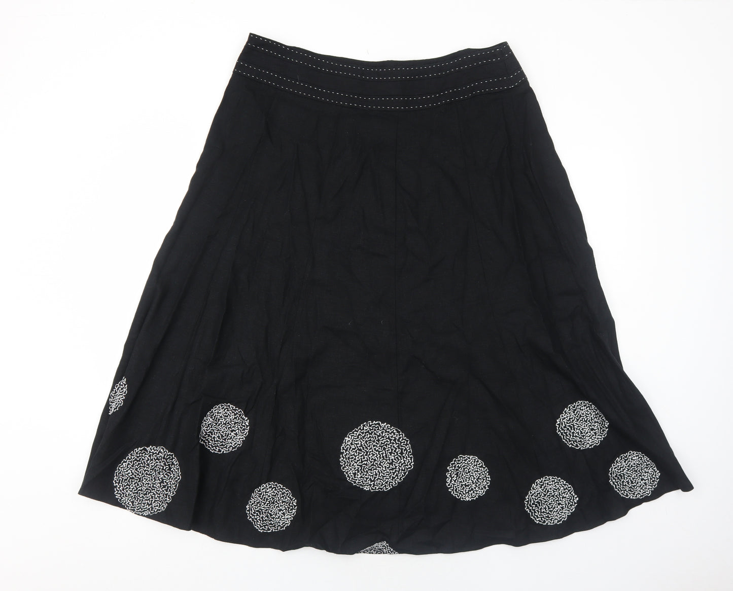 Marks and Spencer Womens Black Geometric Linen Swing Skirt Size 20 Zip