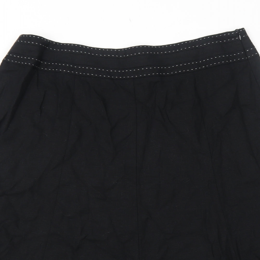 Marks and Spencer Womens Black Geometric Linen Swing Skirt Size 20 Zip