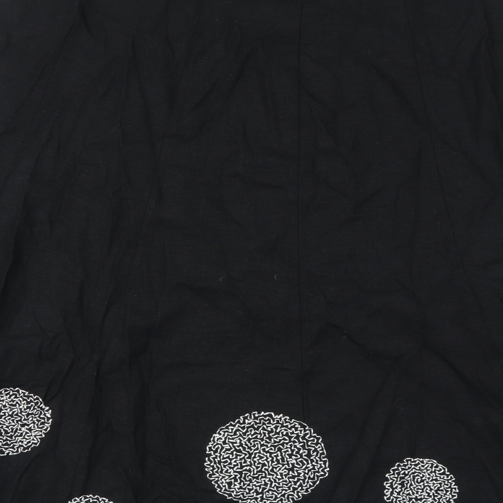 Marks and Spencer Womens Black Geometric Linen Swing Skirt Size 20 Zip