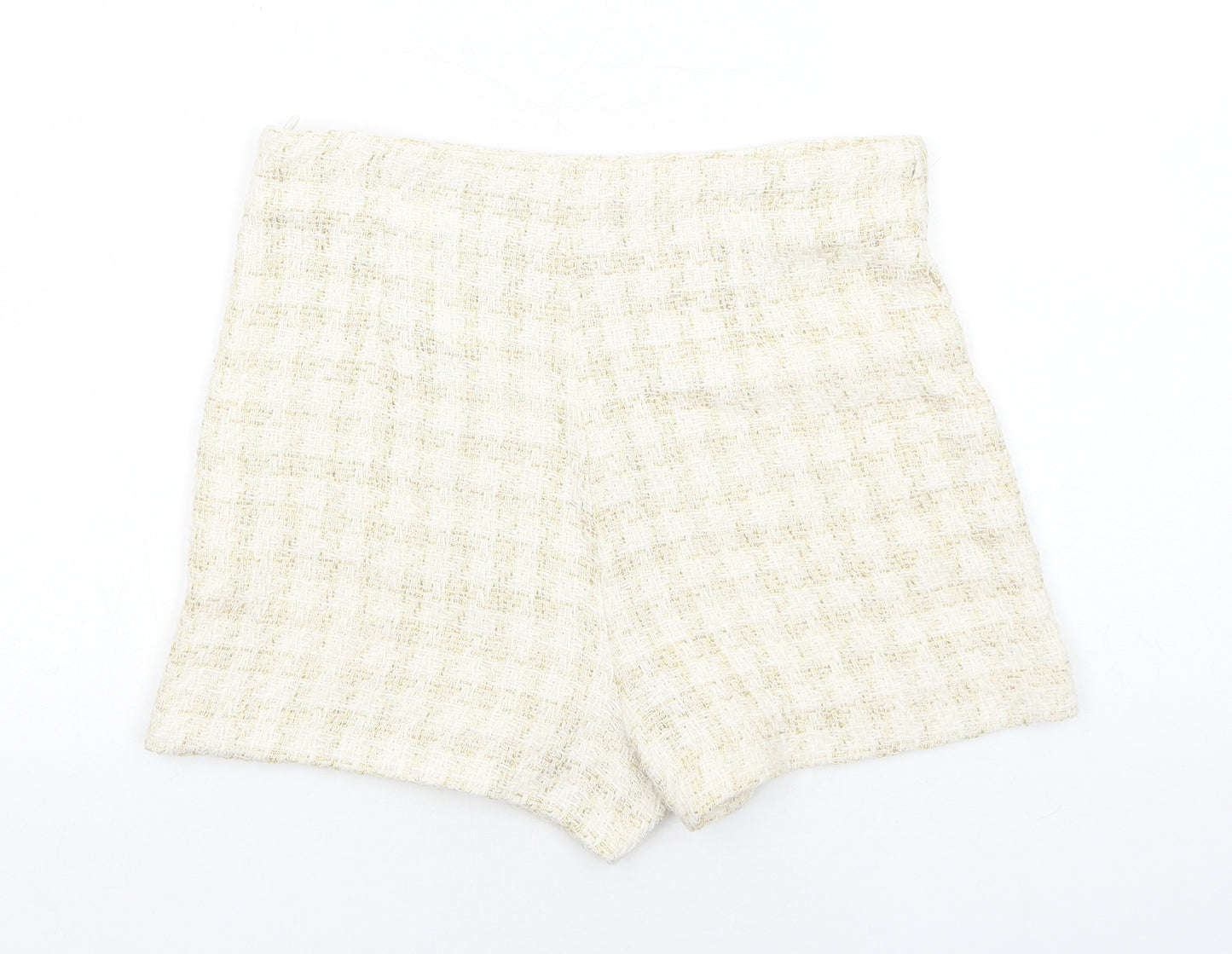 Zara Womens Ivory Check Cotton Basic Shorts Size M Regular Zip