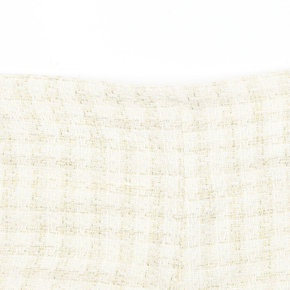 Zara Womens Ivory Check Cotton Basic Shorts Size M Regular Zip