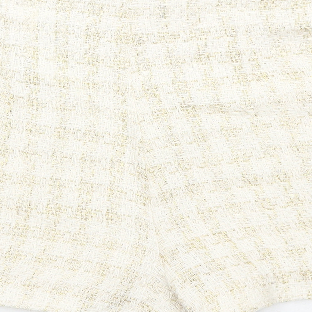 Zara Womens Ivory Check Cotton Basic Shorts Size M Regular Zip