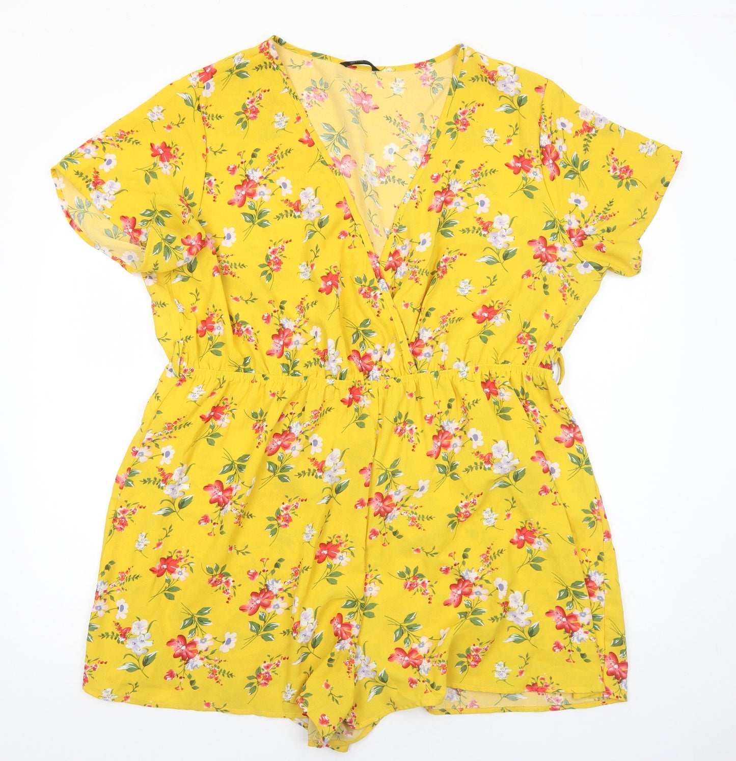 SheIn Womens Yellow Floral Polyester Playsuit One-Piece Size 4XL Pullover