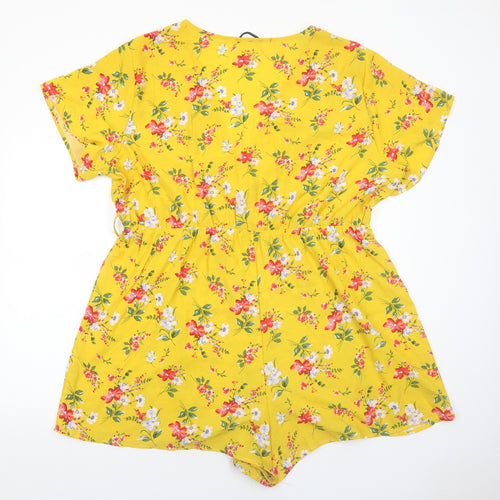 SheIn Womens Yellow Floral Polyester Playsuit One-Piece Size 4XL Pullover