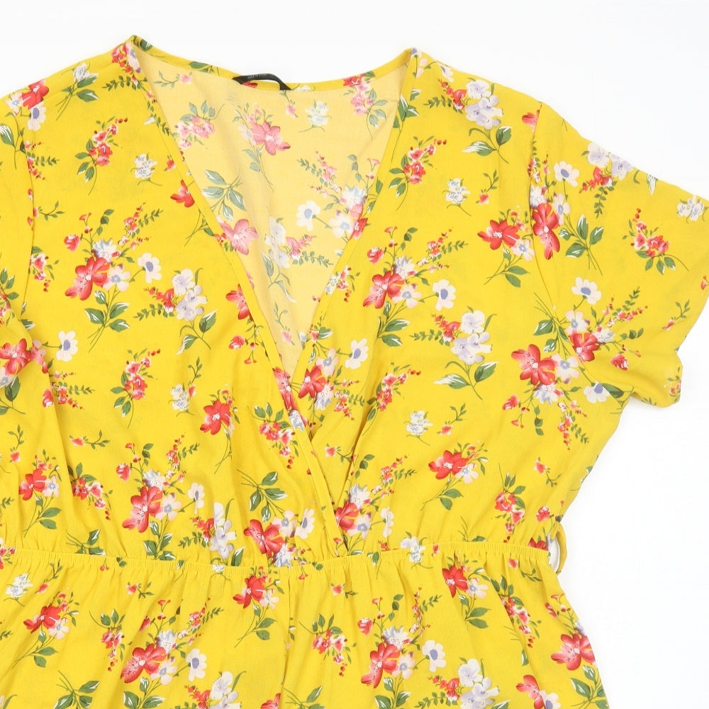 SheIn Womens Yellow Floral Polyester Playsuit One-Piece Size 4XL Pullover