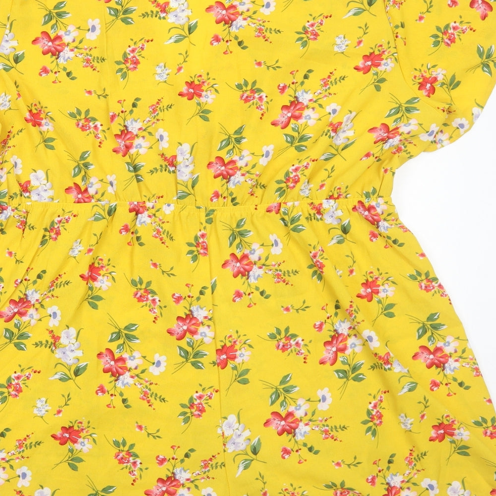 SheIn Womens Yellow Floral Polyester Playsuit One-Piece Size 4XL Pullover